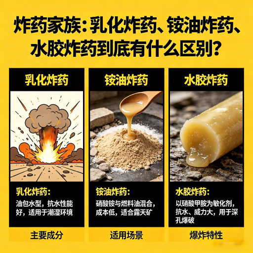 大城炸药家族：乳化炸药、铵油炸药、水胶炸药到底有什么区别？